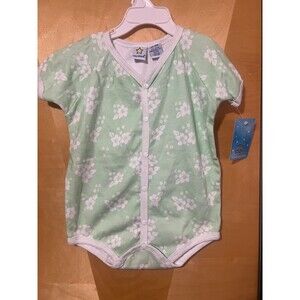 My Stars Baby One Piece 18 Months Green Flowers Short Sleeve New